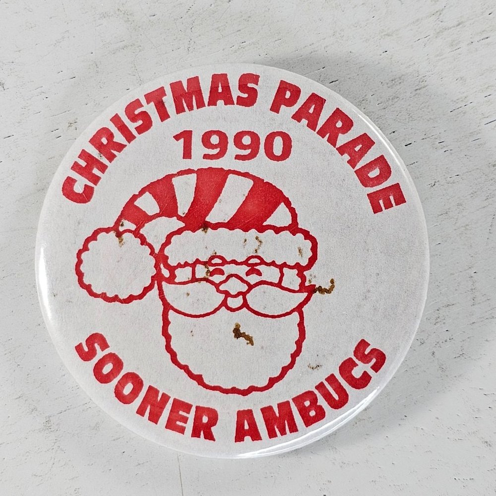 Vintage Christmas Parade 1990 Button Pin Sooner Ambucs